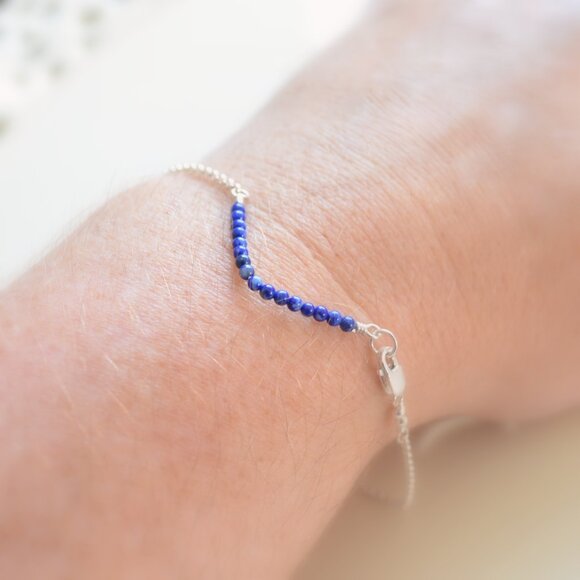 Lapis Lazuli Gemstone Chevron Bracelet in Sterling Silver - Picture 4 of 5